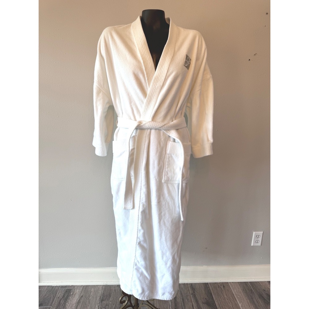 Fairmont Hotels Luxury Spa Robe White Cotton Terry Cloth Embroidered Logo One Sz